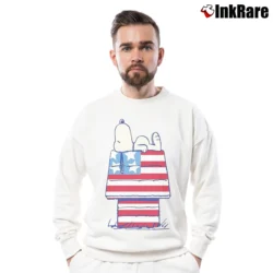 Men’s Snoopy Peanuts American Flag House Crewneck Sweatshirt in white | Cozy Fabric, Clean Style