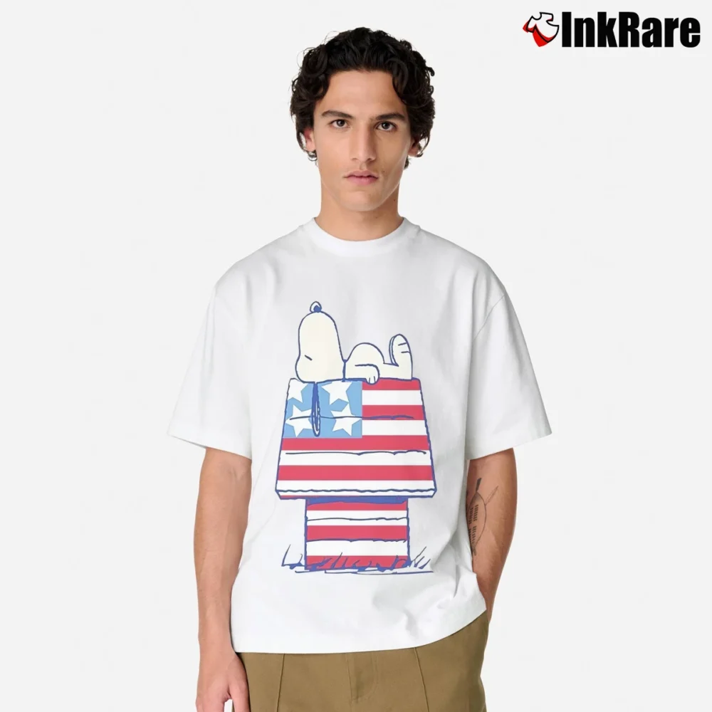 Men’s Snoopy Peanuts American Flag House Classic T-Shirt in white | Soft, Breathable Everyday Wear