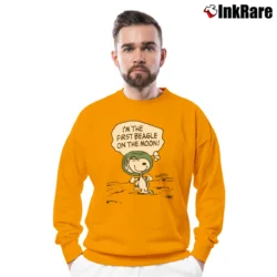 Men’s SNOOPY PEANUTS Beagle On The Moon Crewneck Sweatshirt in orange | Cozy Fabric, Clean Style