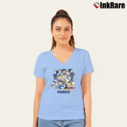 Women’s Snoopy Peanuts Classic Cartoon V-Neck Tee in light blue | Chic Neckline, Soft Texture