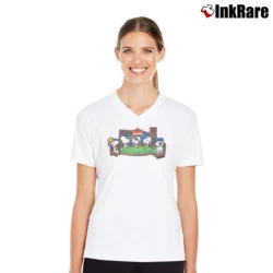Women’s Snoopy Peanuts Dogs Playing Poker V-Neck Tee in white | Chic Neckline, Soft Texture