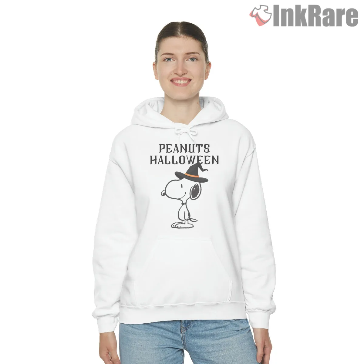 Snoopy Peanuts Halloween Witch Hat Hoodie White Snoopy Peanuts Halloween Witch Hat Shirt on white hoodie for women graphic tee