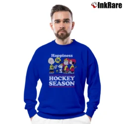 Men’s Snoopy Peanuts Happiness Is Hockey Season Crewneck Sweatshirt in royal blue | Cozy Fabric, Clean Style