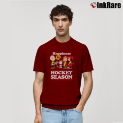 Men’s Snoopy Peanuts Happiness Is Hockey Season Classic T-Shirt in maroon | Soft, Breathable Everyday Wear