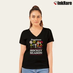 Women’s Snoopy Peanuts Happiness Is Hockey Season V-Neck Tee in black | Chic Neckline, Soft Texture