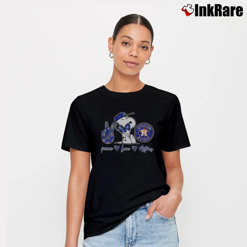 Women’s snoopy peanuts houston astros love peace T-Shirt in black | Soft, Flattering Fit