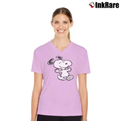 Women’s Snoopy Peanuts Hug V-Neck Tee in light pink | Chic Neckline, Soft Texture