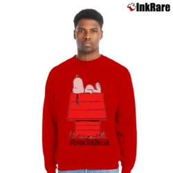 Men’s Snoopy Peanuts Living The Dream Classic Crewneck Sweatshirt in red | Cozy Fabric, Clean Style