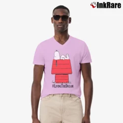 Men’s Snoopy Peanuts Living The Dream Classic V-Neck Tee in light pink | Sharp, Breathable, Everyday Staple