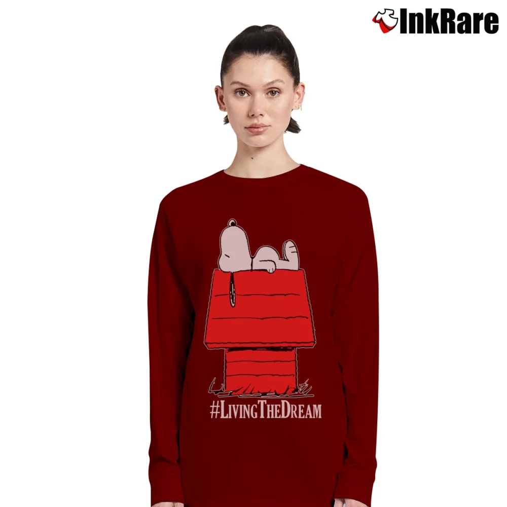 Women’s Snoopy Peanuts Living The Dream Long-Sleeve Top in maroon | Sleek, Versatile, All-Season