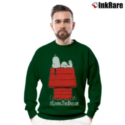 Men’s Snoopy Peanuts Living The Dream Crewneck Sweatshirt in forest green | Cozy Fabric, Clean Style