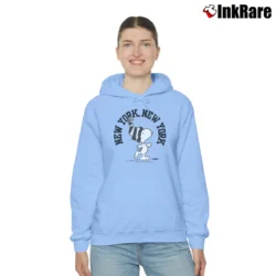 Women’s Snoopy Peanuts New York Big Logo Cozy Hoodie in light blue | Warm, Structured, Stylish