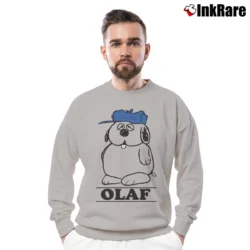 Men’s Snoopy Peanuts Olaf Spellout Cartoon Crewneck Sweatshirt in sport grey | Cozy Fabric, Clean Style