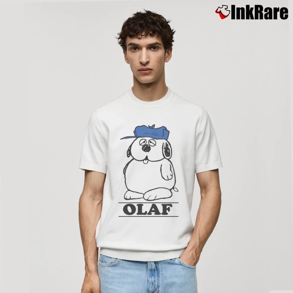 Men’s Snoopy Peanuts Olaf Spellout Cartoon Classic T-Shirt in white | Soft, Breathable Everyday Wear