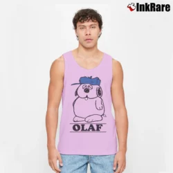 Men’s Snoopy Peanuts Olaf Spellout Cartoon Tank Top in light pink | Breathable, Active-Friendly Design