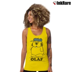Women’s Snoopy Peanuts Olaf Spellout Cartoon Tank Top in yellow | Lightweight, Movement-Friendly