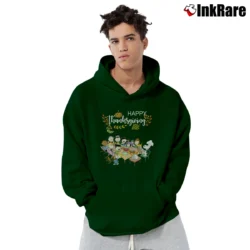 Men’s Snoopy Peanuts Thanksgiving Friends Party Pullover Hoodie in forest green | Cozy, Durable, Modern Fit