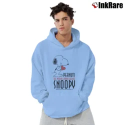 Men’s Snoopy Peanuts The World Famous Beagle Cartoon Pullover Hoodie in light blue | Cozy, Durable, Modern Fit