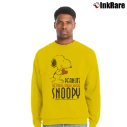 Men’s Snoopy Peanuts The World Famous Beagle Cartoon Crewneck Sweatshirt in yellow | Cozy Fabric, Clean Style