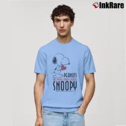 Men’s Snoopy Peanuts The World Famous Beagle Cartoon Classic T-Shirt in light blue | Soft, Breathable Everyday Wear