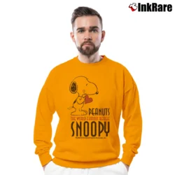 Men’s Snoopy Peanuts The World Famous Beagle Crewneck Sweatshirt in orange | Cozy Fabric, Clean Style