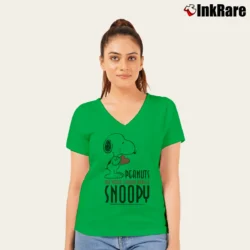Women’s Snoopy Peanuts The World Famous Beagle V-Neck Tee in irish green | Chic Neckline, Soft Texture
