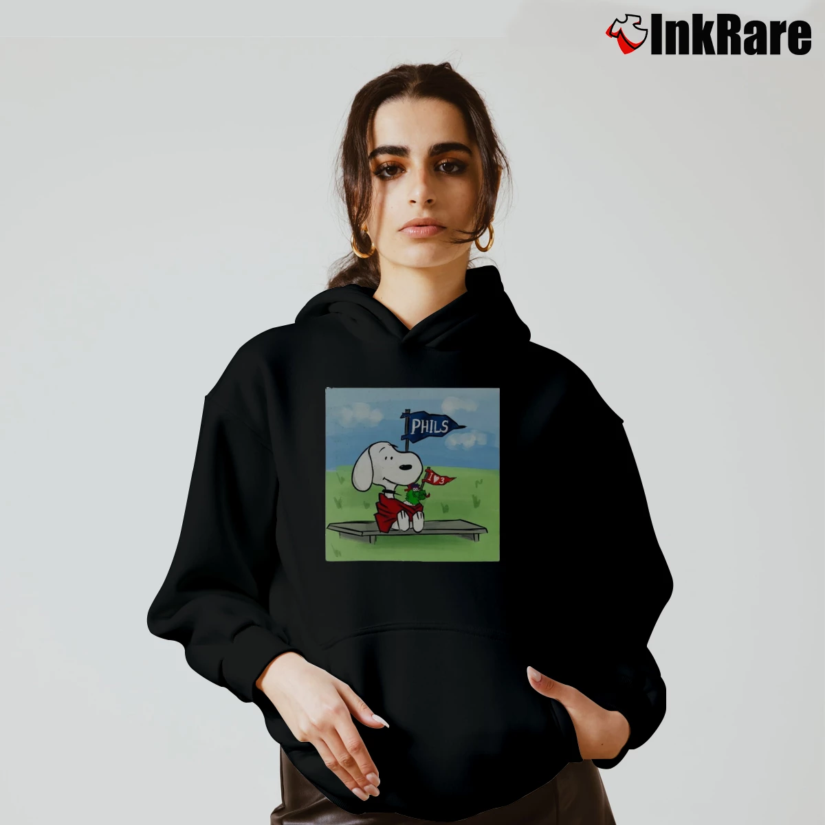 Women’s Snoopy Phanatic Philadelphia Phillies Cozy Hoodie in black | Warm, Structured, Stylish