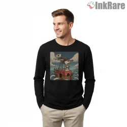 Snoopy Pirate Captain Adventure Ship Shirt on black long sleeve shirt for men graphic tee