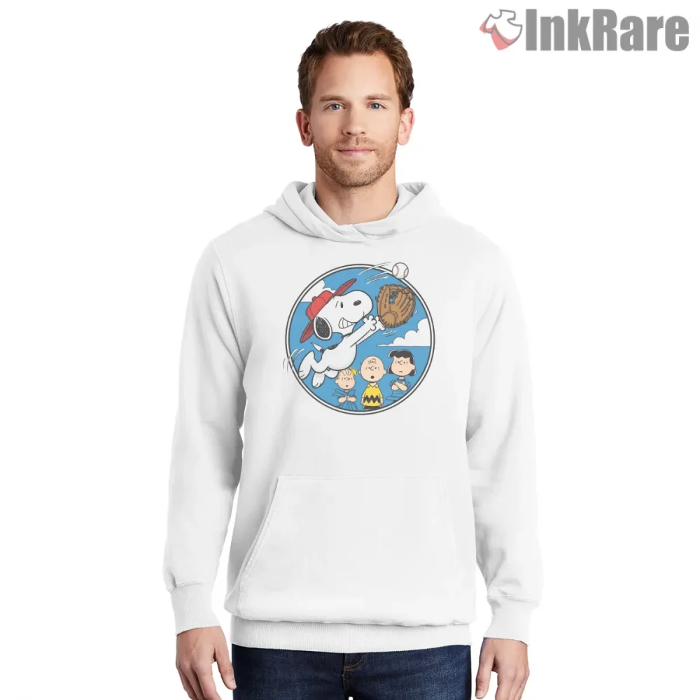 Snoopy Playing Baseball Classic Sports Shirt on white hoodie for men graphic tee