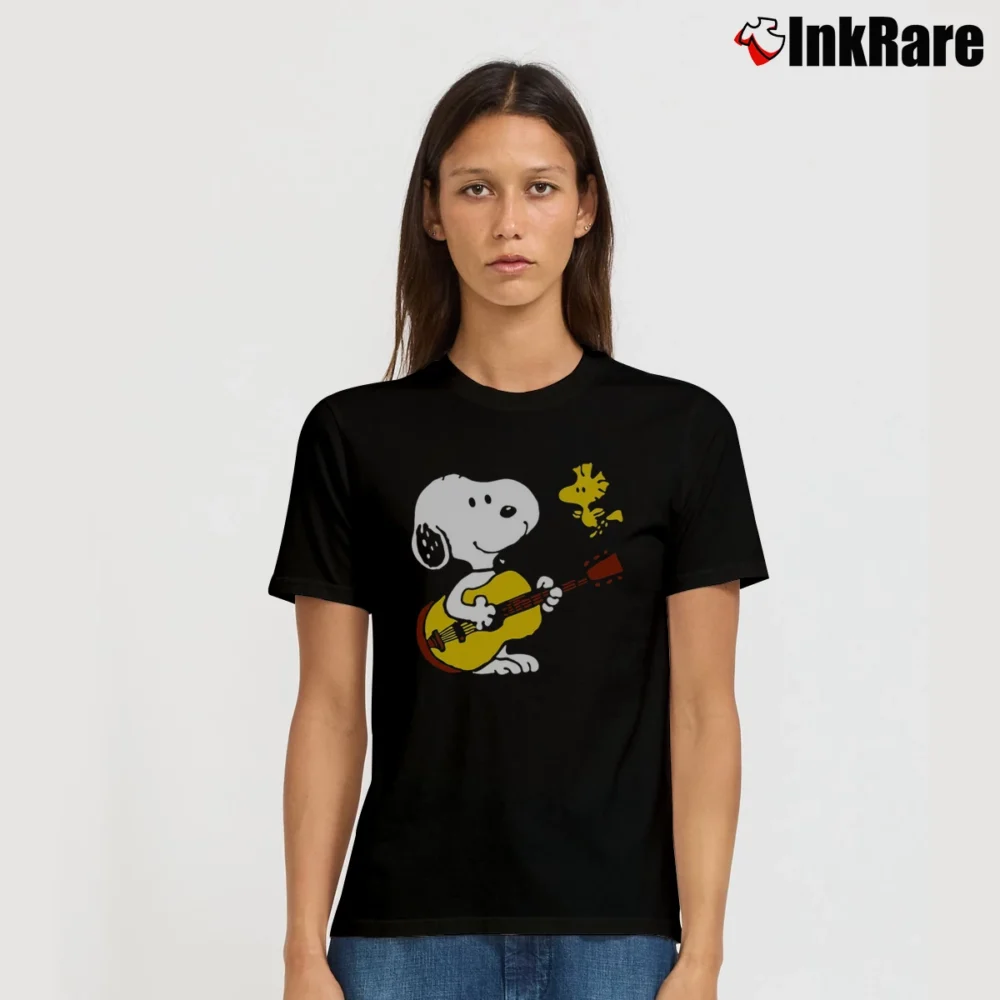Women’s Snoopy Playing Guitar T-Shirt in black | Soft, Flattering Fit