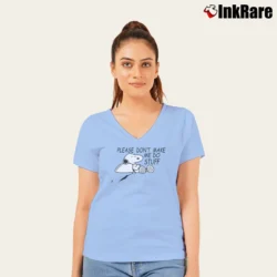 Women’s Snoopy Please Don't Make Me Do Stuff V-Neck Tee in light blue | Chic Neckline, Soft Texture