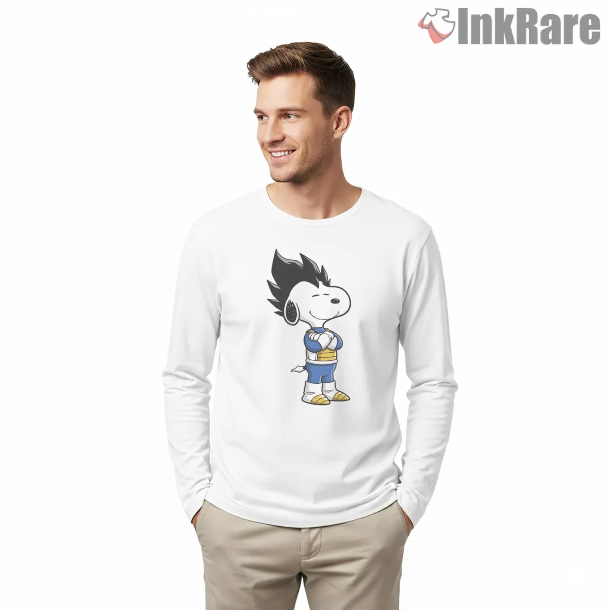 Snoopy Prince Of Saiyans Vegeta Cosplay Long Sleeve White Snoopy Prince Of Saiyans Vegeta Cosplay Shirt on white long sleeve shirt for men graphic tee