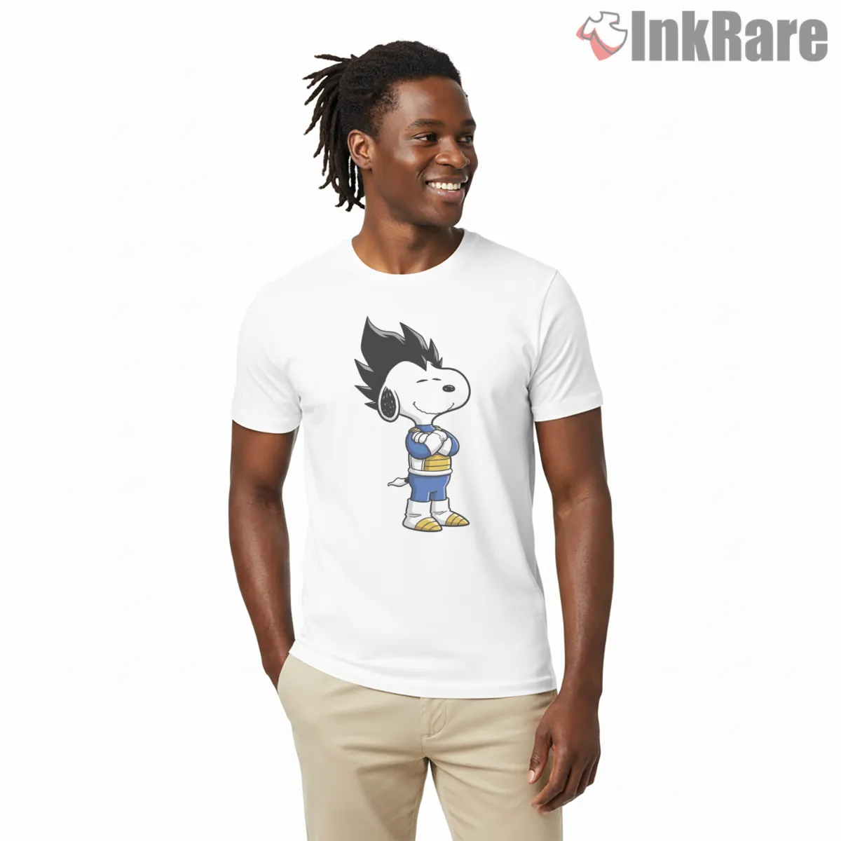 Snoopy Prince Of Saiyans Vegeta Cosplay Short Sleeve White Snoopy Prince Of Saiyans Vegeta Cosplay Shirt on white short sleeve shirt for men graphic tee