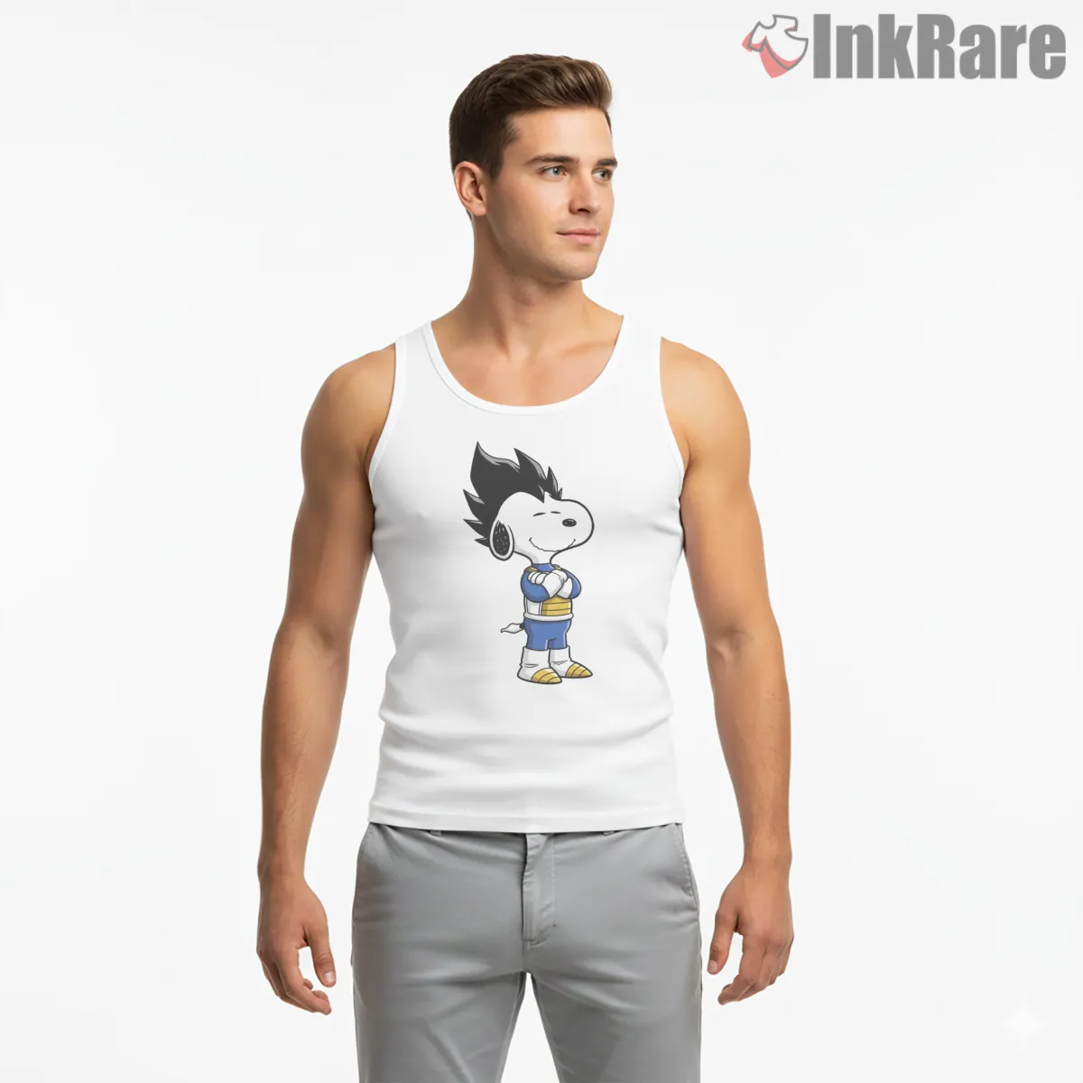 Snoopy Prince Of Saiyans Vegeta Cosplay Tank Top White Snoopy Prince Of Saiyans Vegeta Cosplay Shirt on white tank top for men graphic tee