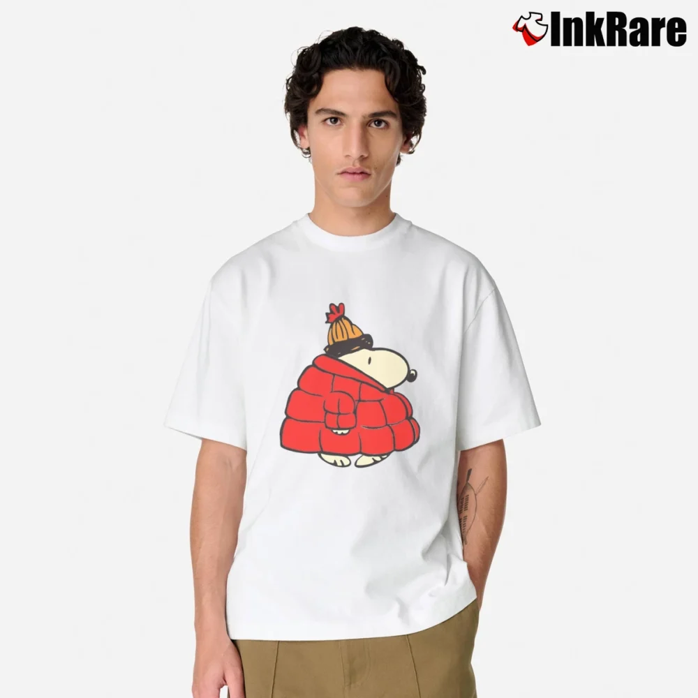 Men’s Snoopy Puffer Coat Classic T-Shirt in white | Soft, Breathable Everyday Wear