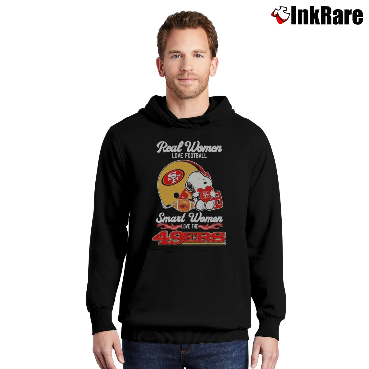 Snoopy Real Women Love Football Smart Women Love The San Francisco 49ers Men’s Pullover Hoodie in black – Ultimate Warmth Men’s Snoopy Real Women Love Football Smart Women Love The San Francisco 49ers Pullover Hoodie in black | Cozy, Durable, Modern Fit