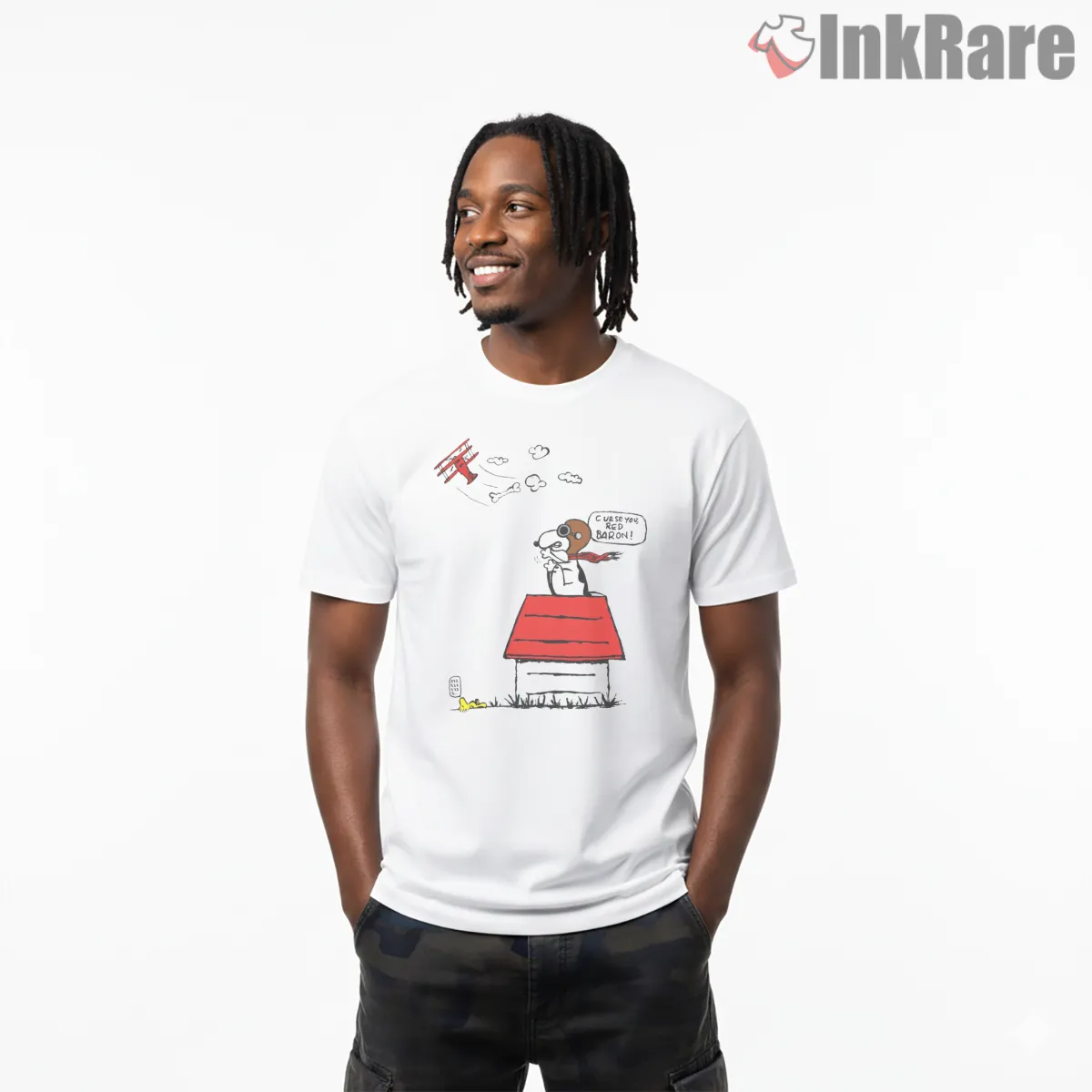 Snoopy Red Baron Flying Ace Short Sleeve White Snoopy Red Baron Flying Ace Shirt on white short sleeve shirt for men graphic tee
