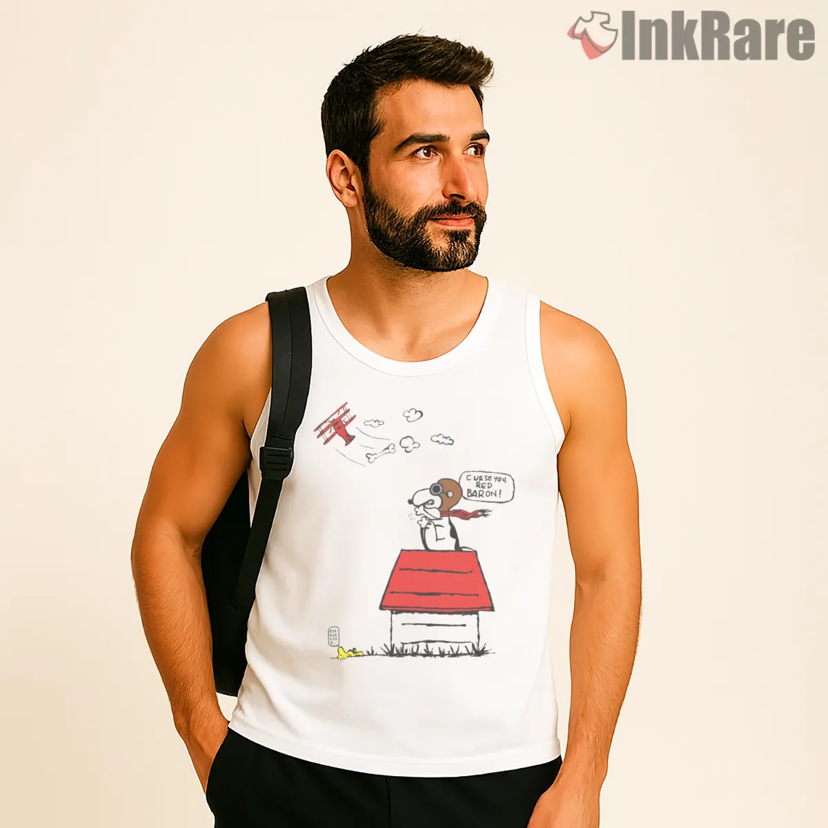 Snoopy Red Baron Flying Ace Shirt on white tank top for men graphic tee