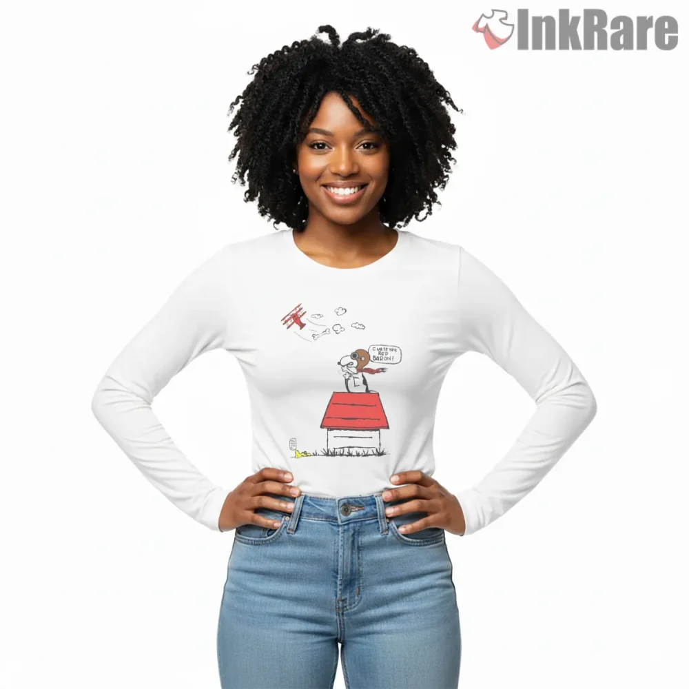 Snoopy Red Baron Flying Ace Shirt on white long sleeve shirt for women graphic tee