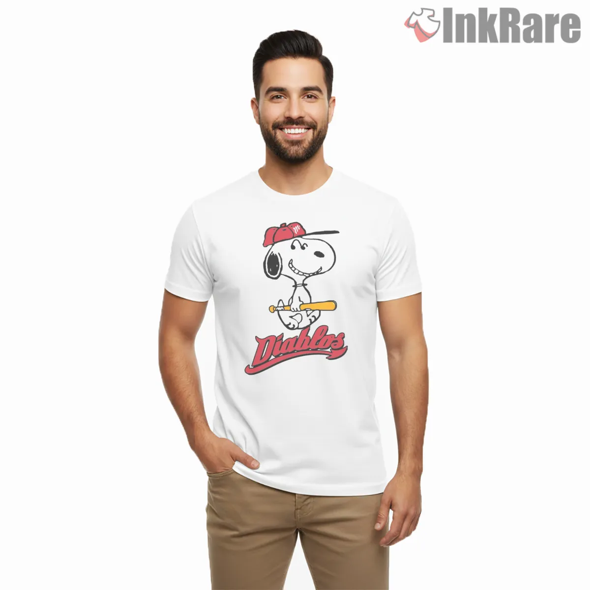 Snoopy Red Cap Baseball Player Retro Shirt on white short sleeve shirt for men graphic tee