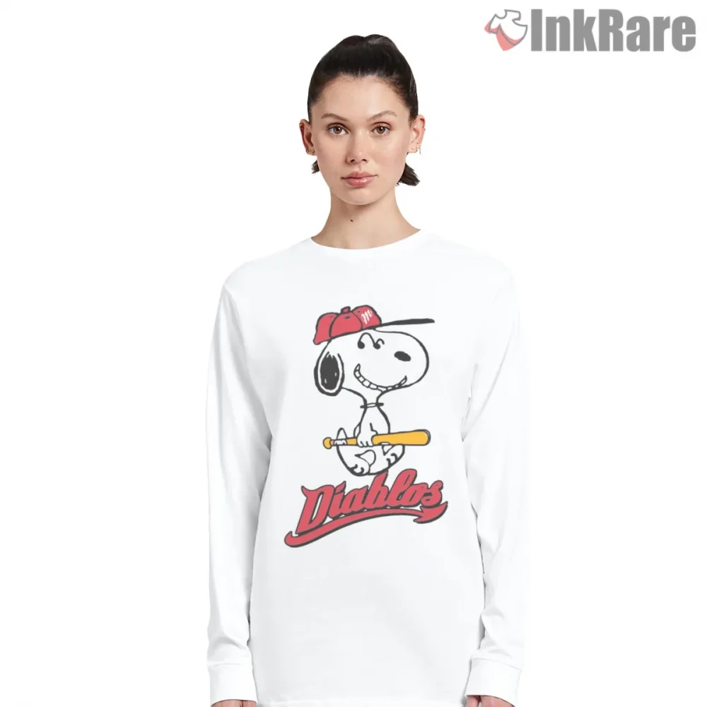 Snoopy Red Cap Baseball Player Retro Shirt on white long sleeve shirt for women graphic tee