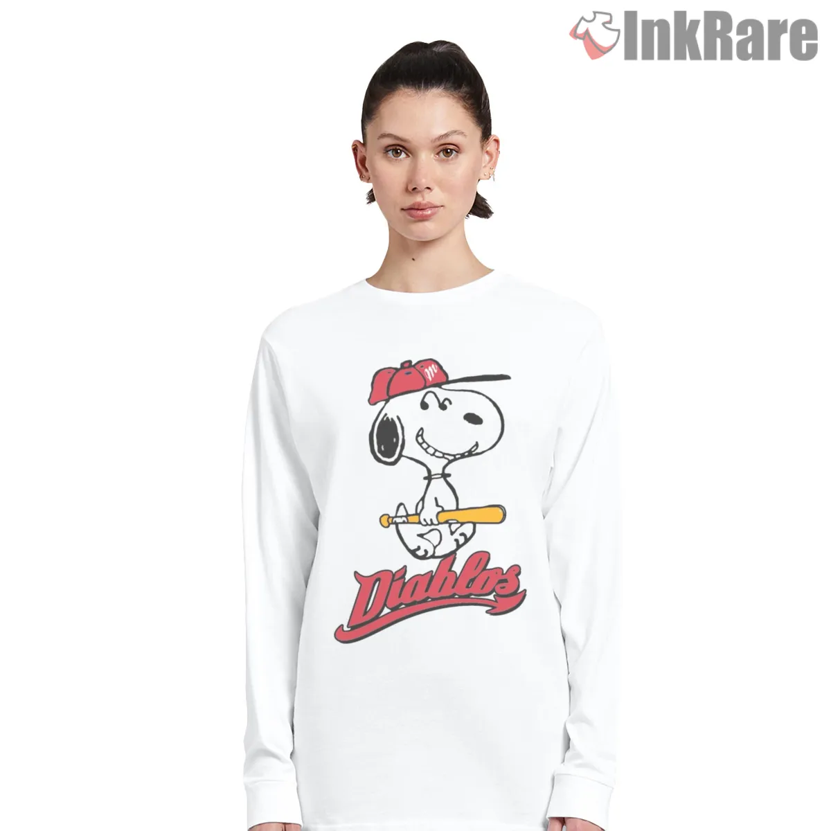 Snoopy Red Cap Baseball Player Retro Long Sleeve White Snoopy Red Cap Baseball Player Retro Shirt on white long sleeve shirt for women graphic tee
