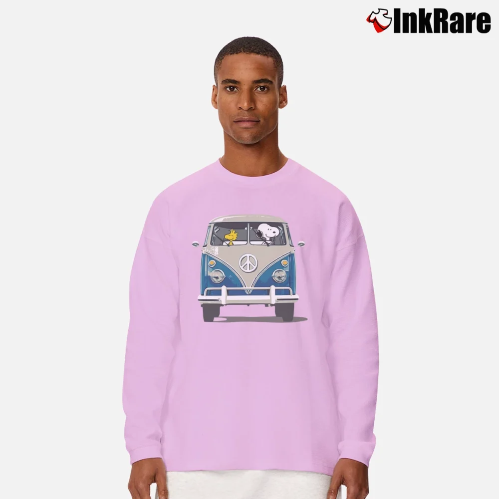Men’s Snoopy Ride Volkswagen Bus Long-Sleeve Shirt in light pink | Sleek, Lightweight, Year-Round Wear