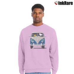 Men’s Snoopy Ride Volkswagen Bus Crewneck Sweatshirt in light pink | Cozy Fabric, Clean Style