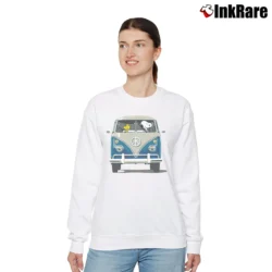 Women’s Snoopy Ride Volkswagen Bus Relaxed Sweatshirt in white | Soft, Laid-Back Vibe