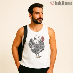 Snoopy Riding Giant Chicken Funny Farm Shirt on white tank top for men graphic tee