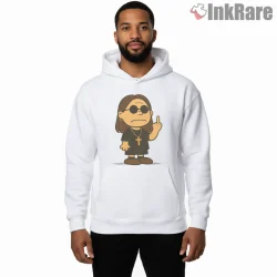 Snoopy Rock Rebel Parody Graphic Shirt on white hoodie for men graphic tee