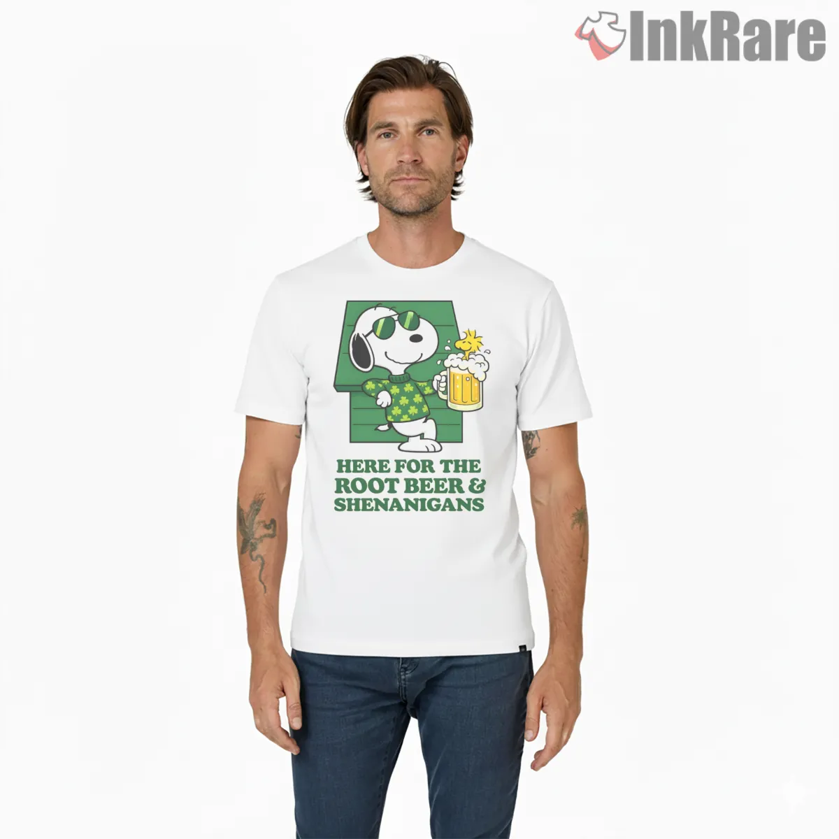 Snoopy Root Beer And Shenanigans Party Short Sleeve White Snoopy Root Beer And Shenanigans Party Shirt on white short sleeve shirt for men graphic tee