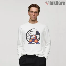 Snoopy Saiyan Inspired Fighter Shirt on white long sleeve shirt for men graphic tee