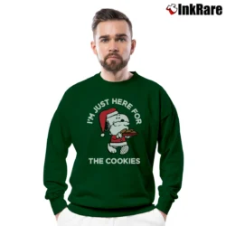 Men’s Snoopy Santa I'm Just Here For The Cookies Crewneck Sweatshirt in forest green | Cozy Fabric, Clean Style